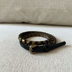 Bronze/Gold Studded Black Leather Belt